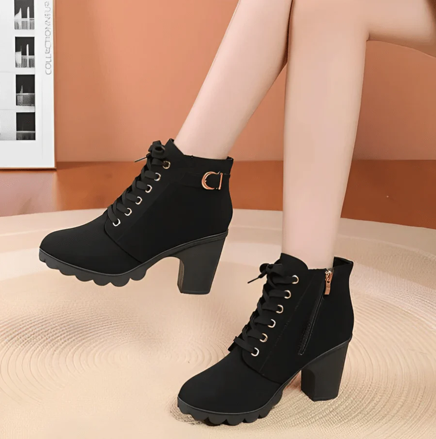 Street Wave Womens Lace Up Ankle Boots With Zipper And Block Heel Comfortable All Day Wear Eco Friendly
