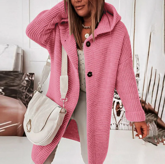 Street-wave Hooded Knit Cardigan For Women - Cozy Warmth, Soft Material, Casual Layer