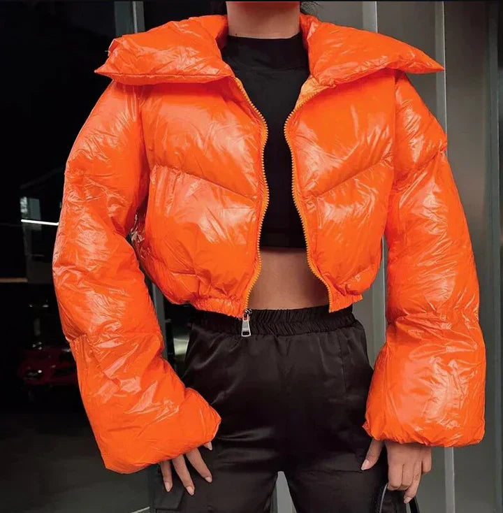 Street-Wave Women Modern Puffer Jacket Cropped Winter Coat With Warmth And Style