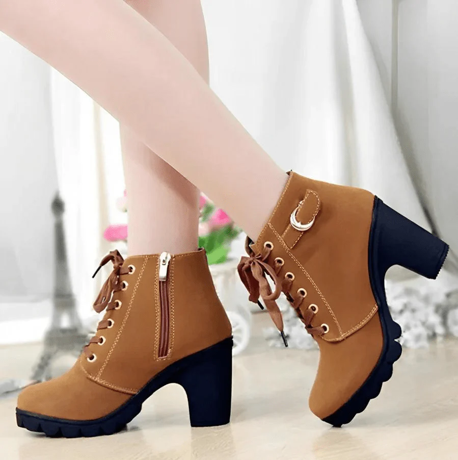 Street Wave Womens Lace Up Ankle Boots With Zipper And Block Heel Comfortable All Day Wear Eco Friendly