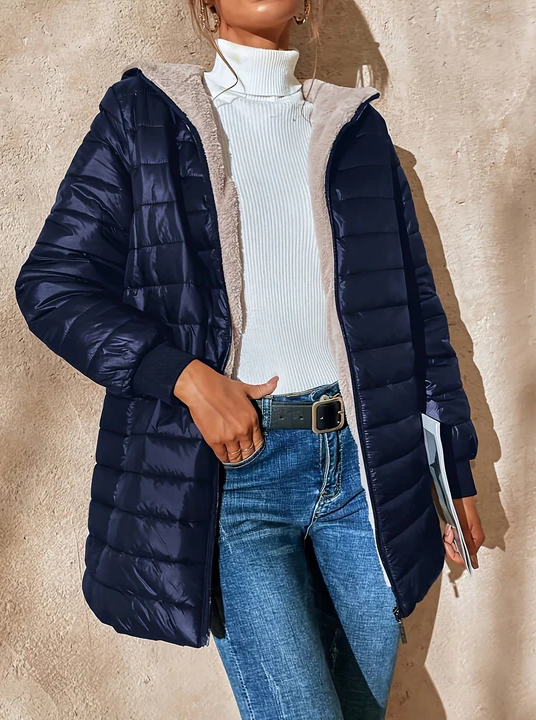 Street-Wave Women Warm Puffer Winter Coat With Cozy Fleece Lining Stylish Hooded Jacket