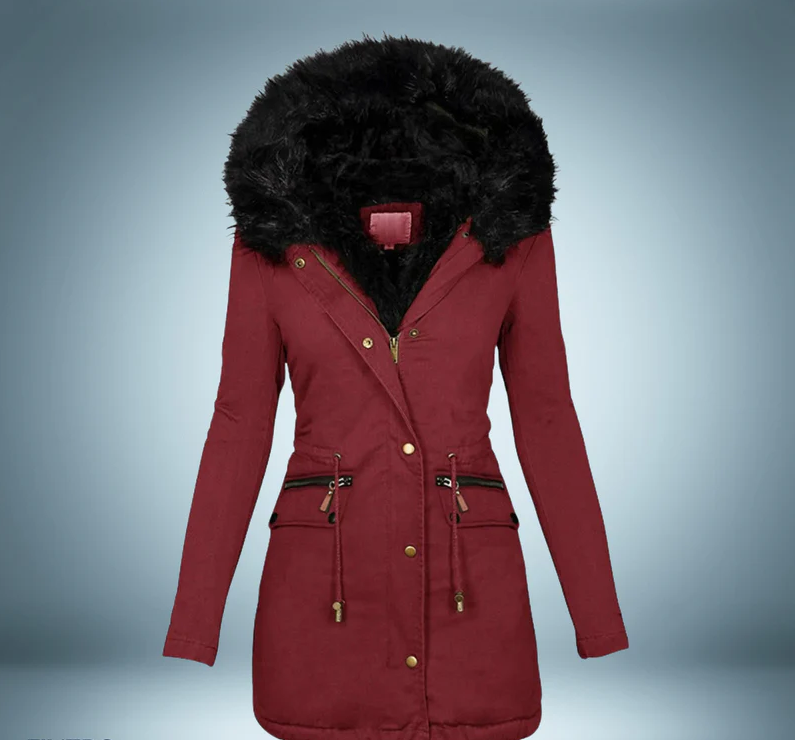 Street Wave Womens Luxury Fur Collared Parka Warm Cozy Winter Coat For Chic Style