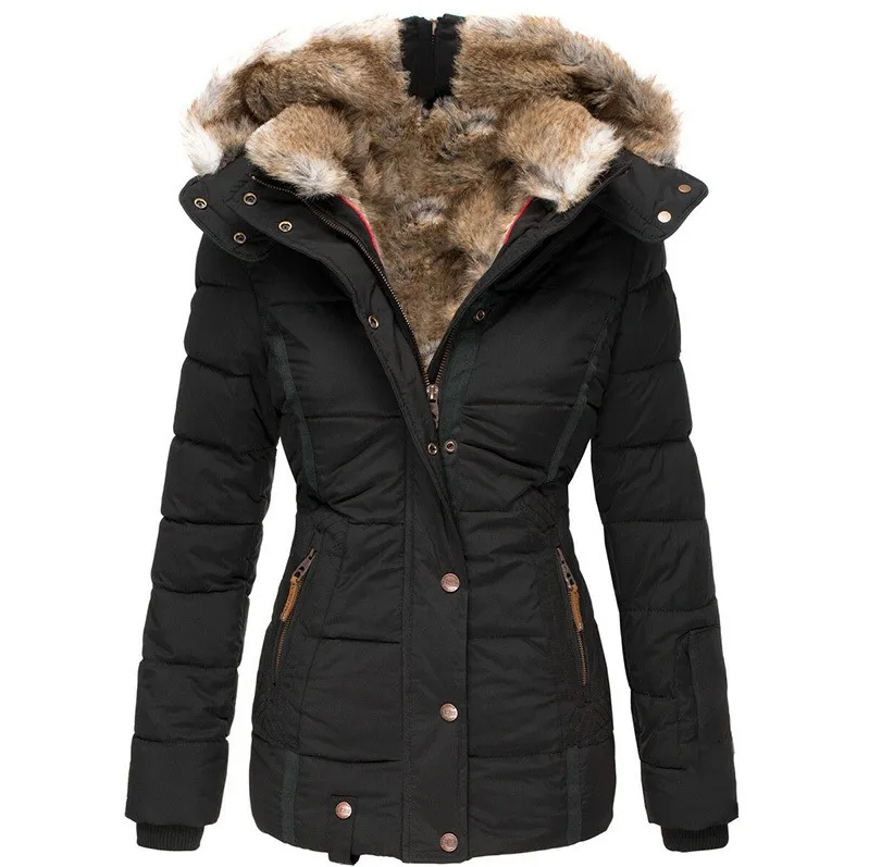 Street-Wave Women's Puffer Coat With Fur Hood Warm Cozy Comfort Easy Care All Day