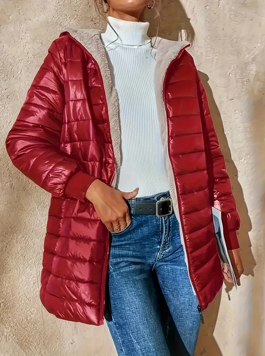 Street-Wave Women Warm Puffer Winter Coat With Cozy Fleece Lining Stylish Hooded Jacket