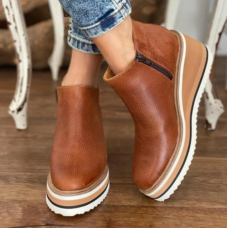 Street-Wave Platform Ankle Boots For Women With Wedge Heel Comfort And Trendy Eco Friendly Leather