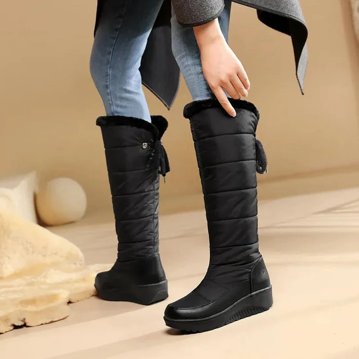 Street Wave Women Knee High Fur Lined Winter Boots Warm Insulated Snow Boots With Non Slip Sole