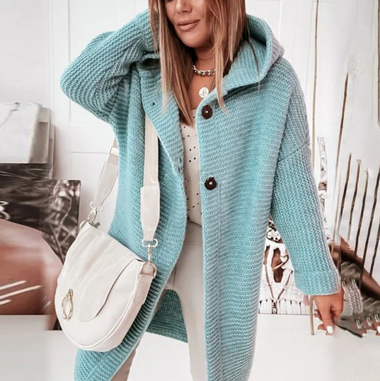 Street-wave Hooded Knit Cardigan For Women - Cozy Warmth, Soft Material, Casual Layer