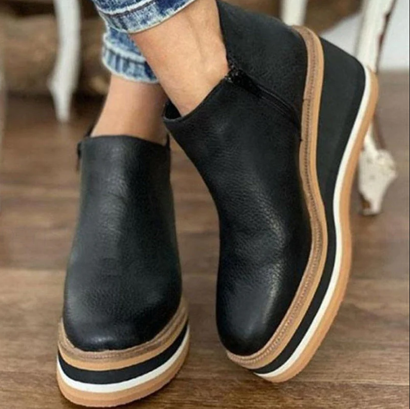 Street-Wave Platform Ankle Boots For Women With Wedge Heel Comfort And Trendy Eco Friendly Leather