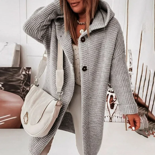 Street-wave Hooded Knit Cardigan For Women - Cozy Warmth, Soft Material, Casual Layer