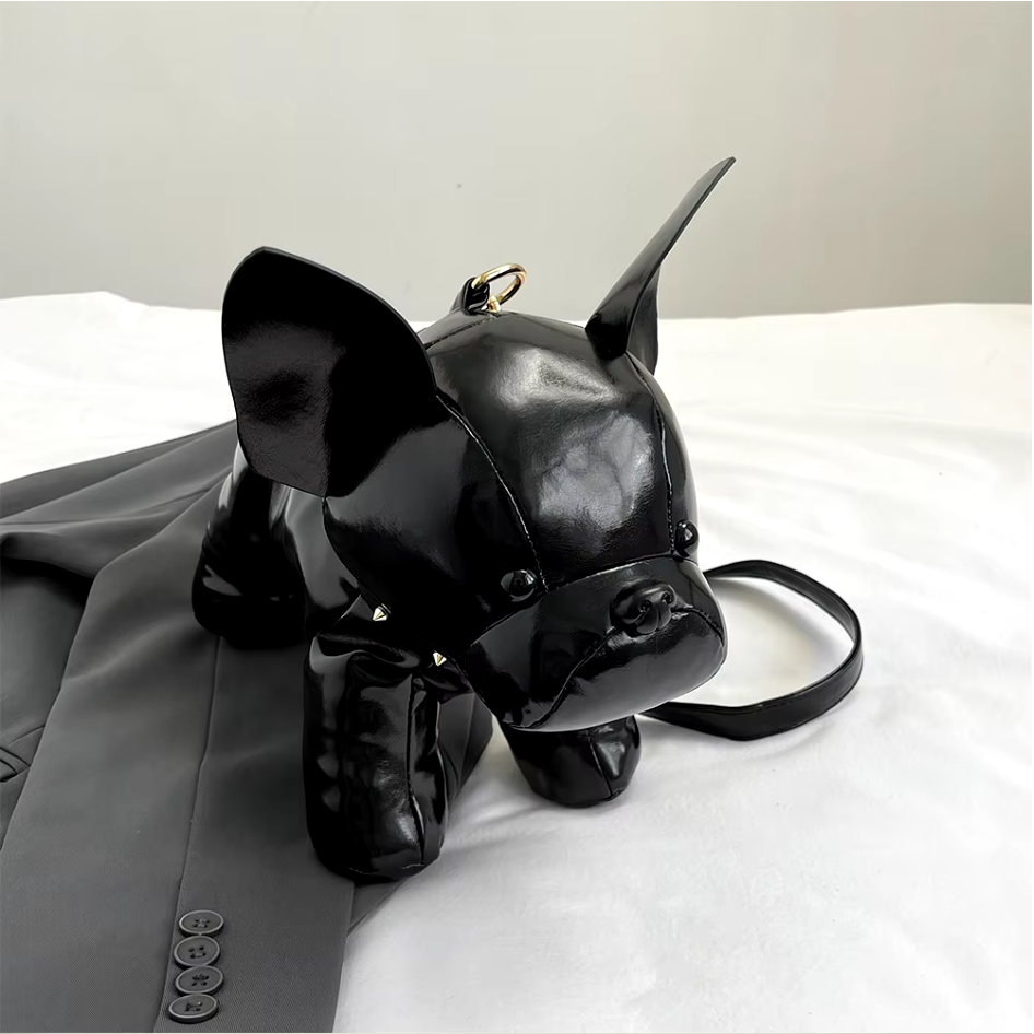 Street-Wave Charlie Crossbody Bag - French Bulldog Shape With Sustainable Leather And Spiked Collar Detail