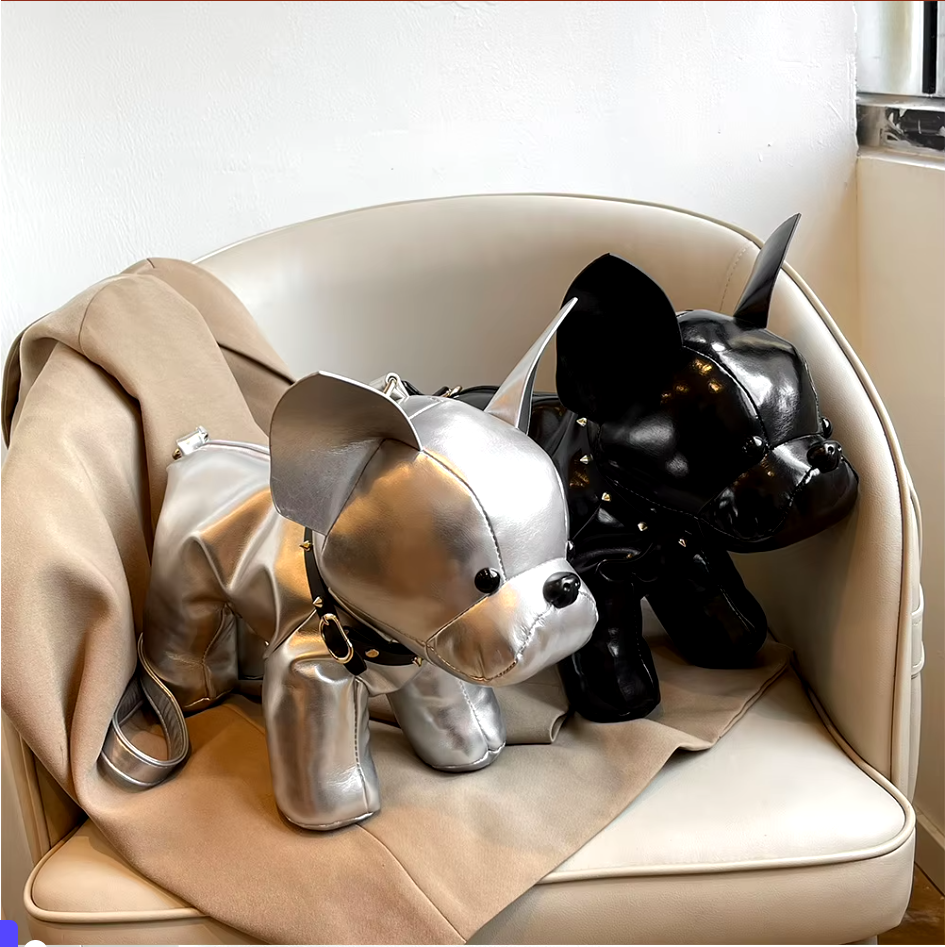 Street-Wave Charlie Crossbody Bag - French Bulldog Shape With Sustainable Leather And Spiked Collar Detail