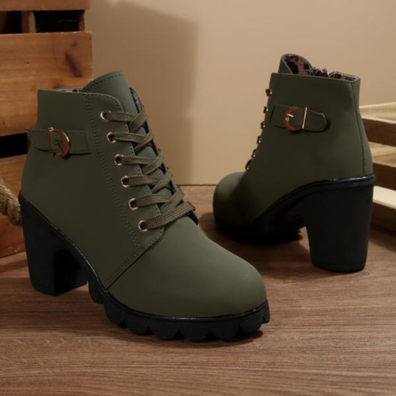 Women's Lace-Up Chunky Ankle Boots with Sturdy Sole and Versatile Design