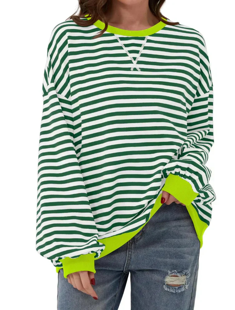 Streetwave Striped Pullover for Women - Cozy, Soft Fit for Autumn, Red Trim Details