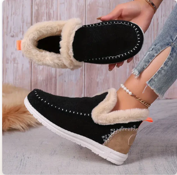 Street Wave Cozy Denim Slippers With Fur Lining For Women Ultra Comfortable Warm Indoor Footwear