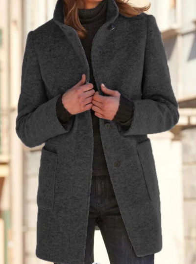 Street-wave Buttoned Wool Coat For Women Luxurious Timeless Style With Cozy Comfort
