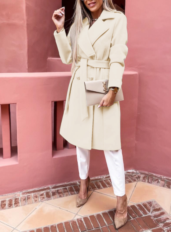Streetwave Womens Belted Wool Coat With Elegant Long Silhouette For Modern Fashion