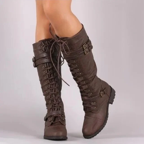 Street-Wave Knee High Lace Up Boots With Side Zip Mid Heel For Fashion Forward Women
