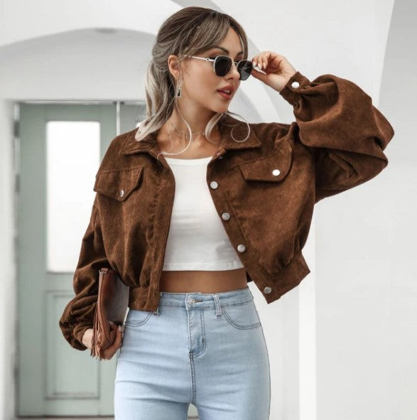 Streetwave Cropped Corduroy Jacket For Women Chic Spring Essential Warmth Durable Style