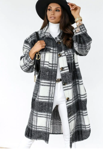 Street-wave Plaid Long Coat For Women Cozy Elegant Spring Outerwear Everyday Chic