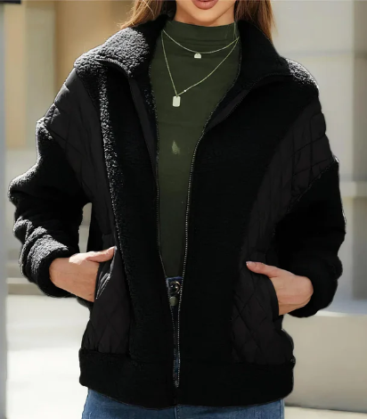 Street-wave Women's Zip Front Quilted Fleece Jacket For Cozy Warmth And Modern Style Comfort