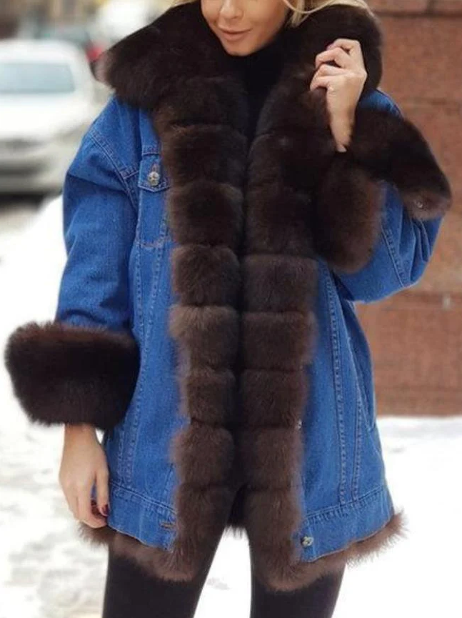 Street-Wave Fur Trim Denim Winter Coat For Women With Luxurious Warmth And Style