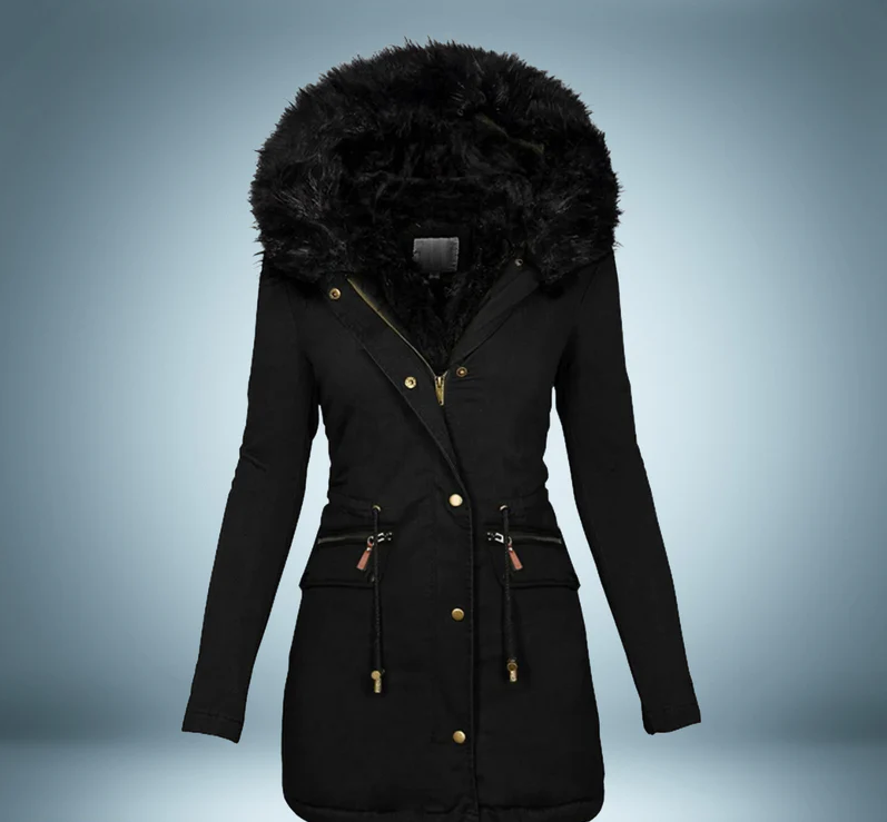 Street Wave Womens Luxury Fur Collared Parka Warm Cozy Winter Coat For Chic Style