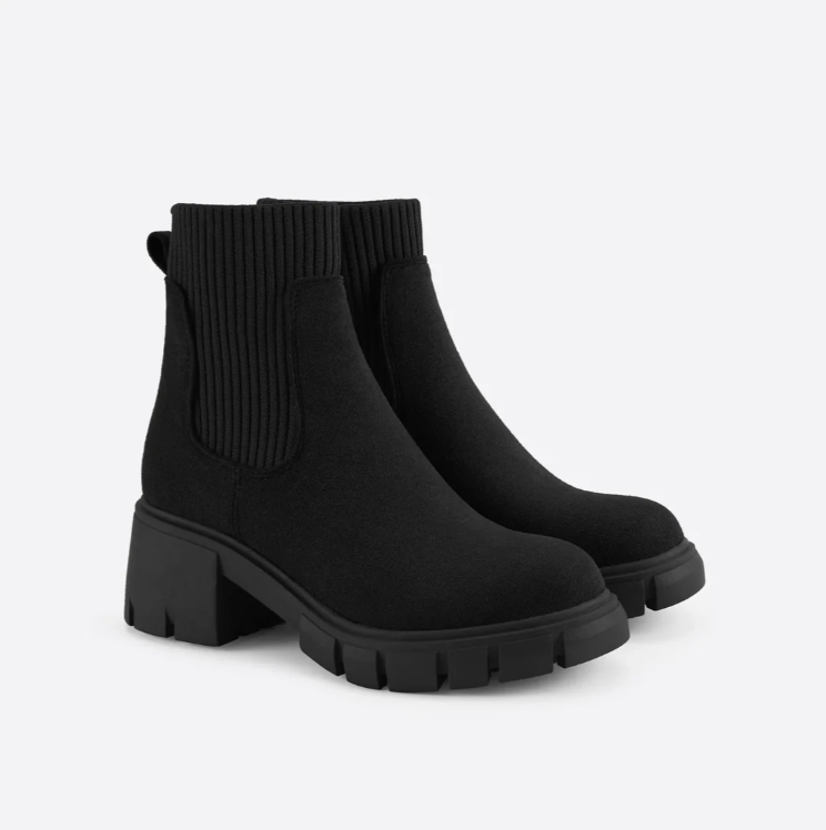 Street-Wave Thick Heel Ankle Boots With Soft Suede And Rib Knit Cuff For Fashion Forward Women