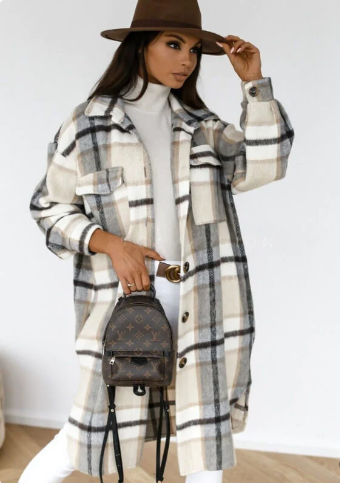 Street-wave Plaid Long Coat For Women Cozy Elegant Spring Outerwear Everyday Chic