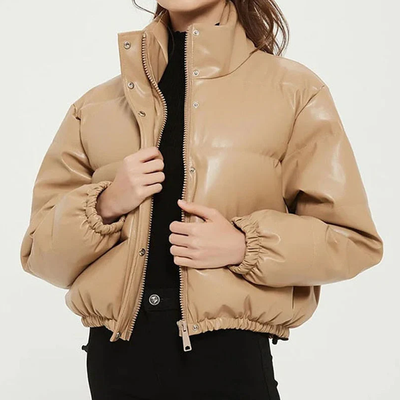 Streetwave Avelena Short Puffer Bomber Jacket For Women With Zipper And Ribbed Cuffs