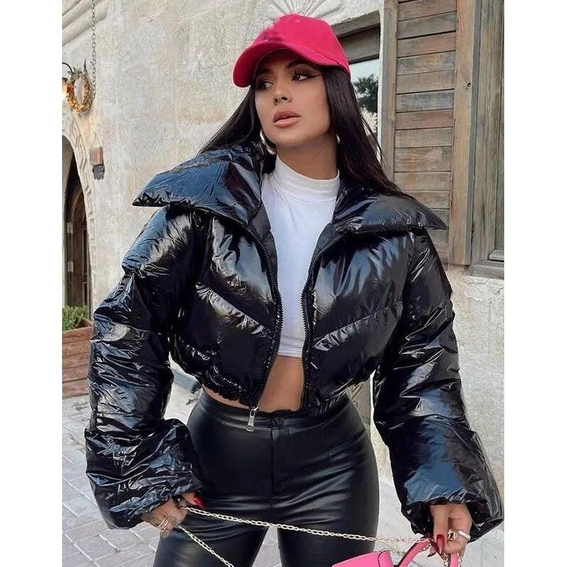 Street-Wave Cropped Puffer Jacket With Quilted Pattern Lightweight Warm Winter Coat For Women