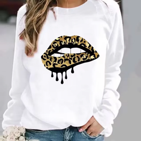Street Wave Leopard Lip Print Cotton Sweatshirt For Trendy Streetwear Lovers Ultra Comfortable All Day Wear