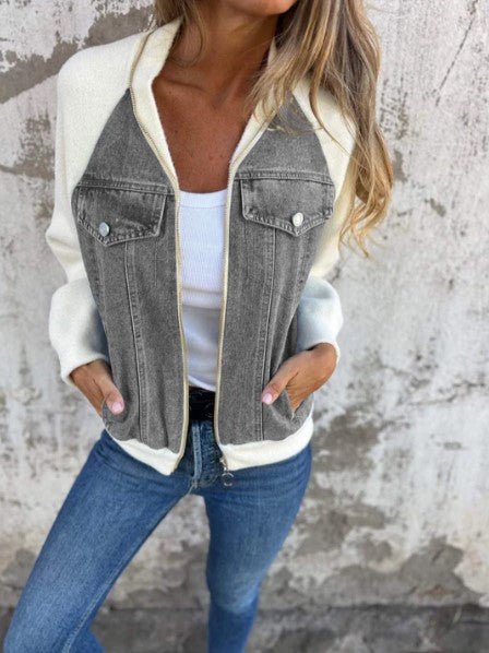 Street Wave Denim Jacket With Sherpa Lining For Women Cozy Durable Style Upgrade