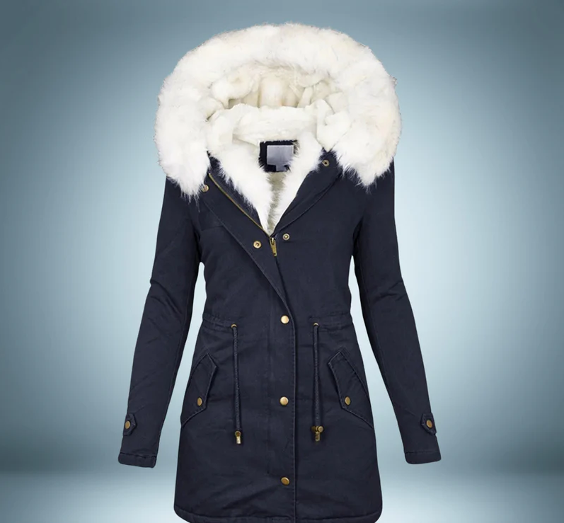 Street Wave Womens Luxury Fur Collared Parka Warm Cozy Winter Coat For Chic Style