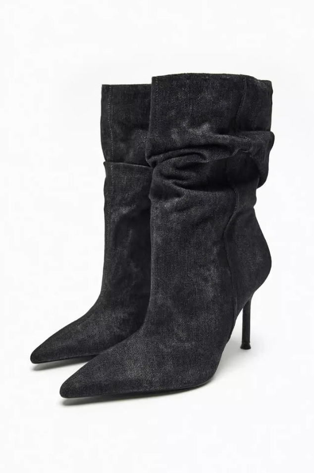 Street-wave Elyce Denim High Heel Boots For Women Trendy Durable Design With Elegant Shaft