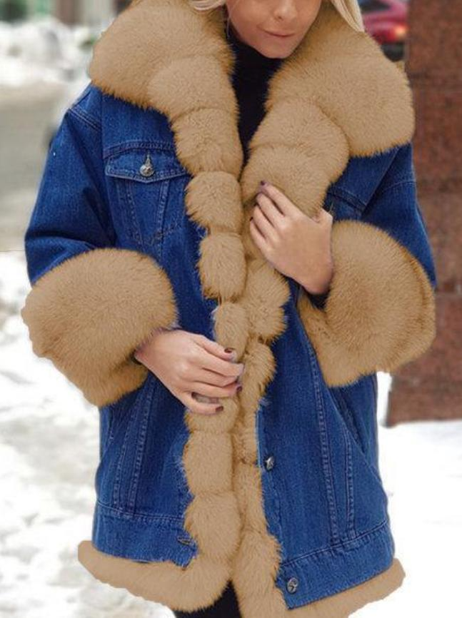 Street-Wave Fur Trim Denim Winter Coat For Women With Luxurious Warmth And Style