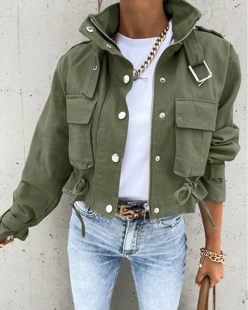 Street-Wave Jacket Abstract Print Cropped For Fearless Style Seekers Bold Polyester Coat
