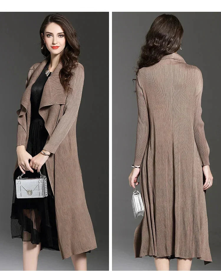 Streetwave Blue Long Coat For Women With Draped Open Front For Socially Confident Style Warm And Elegant