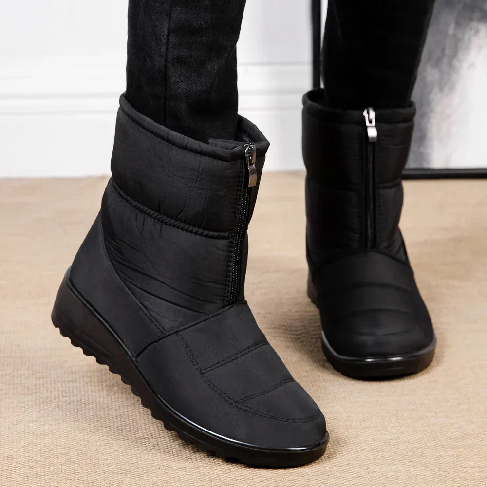Street-Wave Plush Lined Waterproof Zip-Up Ankle Boots For Women Warm Winter Comfort