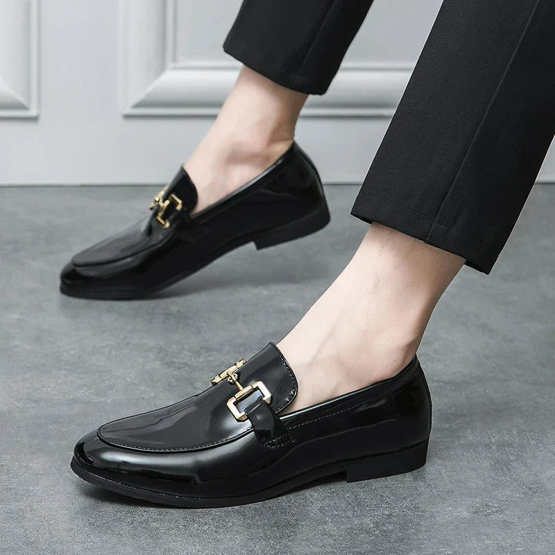 SummitStyle Mens Patent Leather Wedding Loafers Slip On Comfort For Grooms Elegant Black Finish