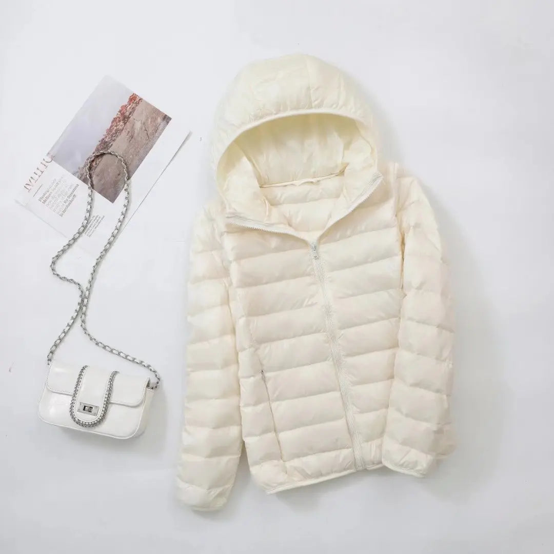 Street Wave Hooded Down Jacket For Women Lightweight Warm Winter Coat 80 Percent Duck Down