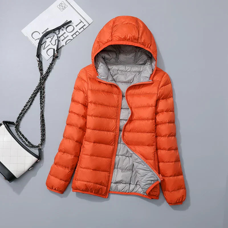 Street Wave Hooded Down Jacket For Women Lightweight Warm Winter Coat 80 Percent Duck Down