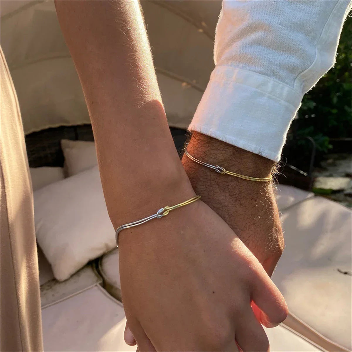 Moonkissed Valentine Link Bracelet Gold Plated Stainless Steel With Delicate Knot