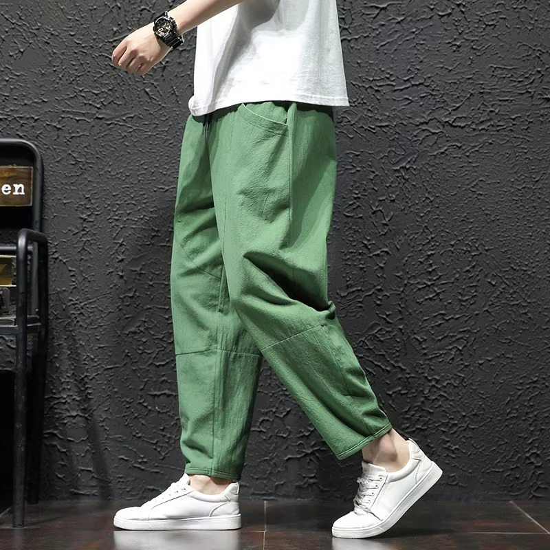 Men's 100 Percent Cotton Japanese Style Cropped Pants Loose Summer Casual Fit Up To 5XL