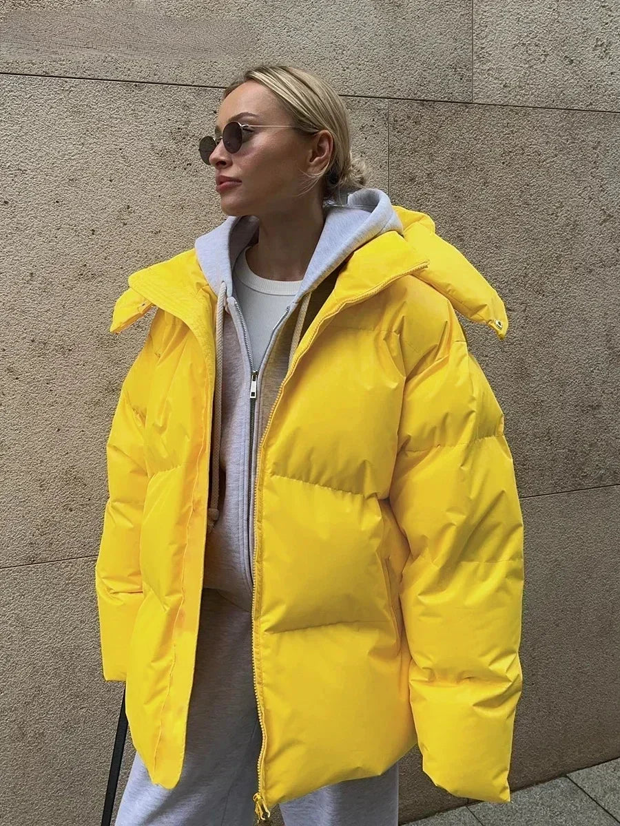 Street-wave Women's Quilted Puffer Parka With Hood And Pockets For Winter, Cozy Relaxed Fit Coat