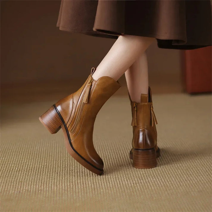 Street-wave Leather Ankle Boots For Women With Side Zip Chic Everyday Style Footwear