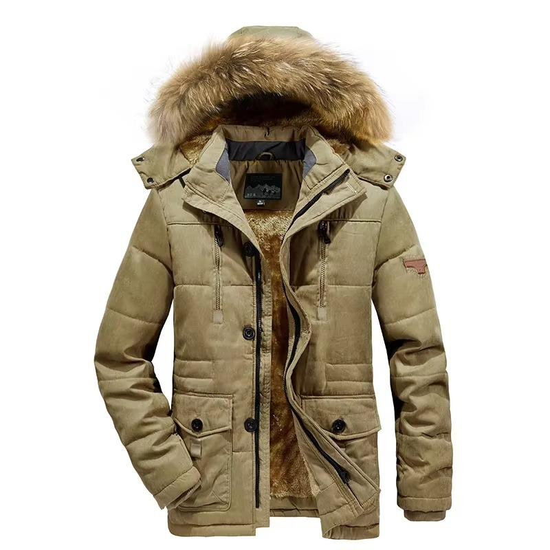 Mens Winter Parka Jacket With Thick Fleece Lining And Multi Pocket Design For Cold Weather