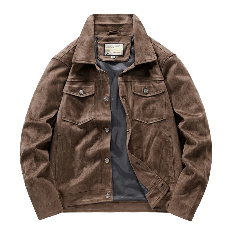 Street-Wave Outlander Suede Jacket for Men Premium Rugged Style with Turn Down Collar and Chest Pockets