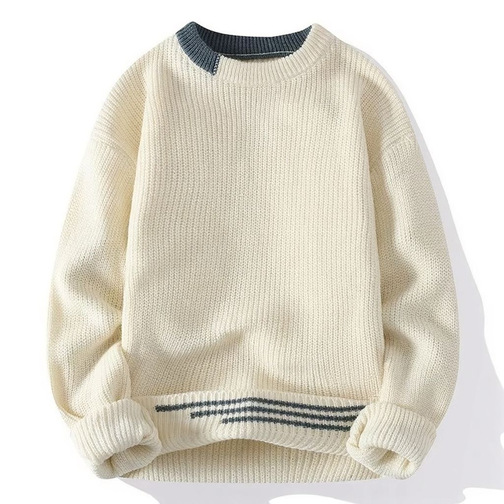 Men's Autumn Winter Patchwork Knit Sweater Slim Fit O-Neck Pullover Warm Cozy Knitwear For Everyday Style