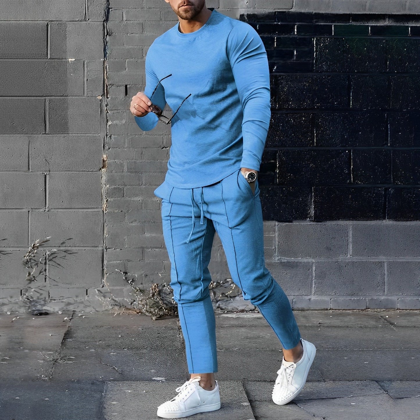 Street-wave Mens Premium Pullover And Pants Set For Autumn Warmth And Sophisticated Style
