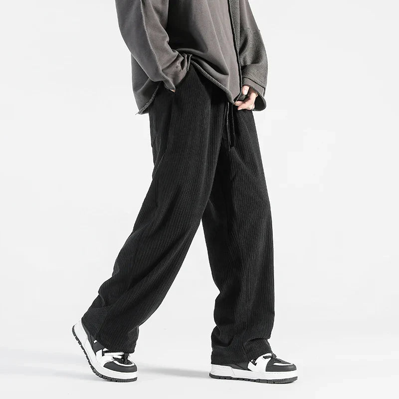 Street-Wave Metro Merit Corduroy Pants With Elastic Waistband Relaxed Straight Fit Durable Stitching